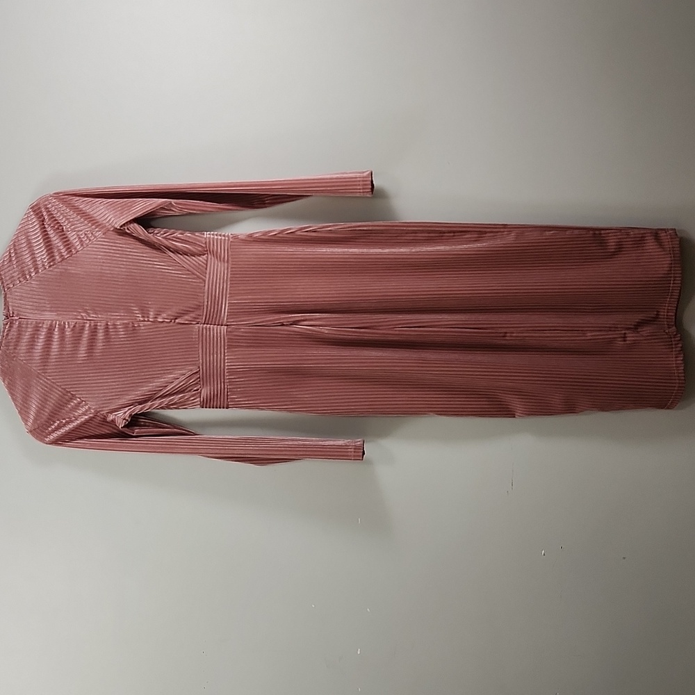 Dynamite Pink Ribbed Velvet Midi Dress – Long Sleeve Bodycon - Picture 3 of 15
